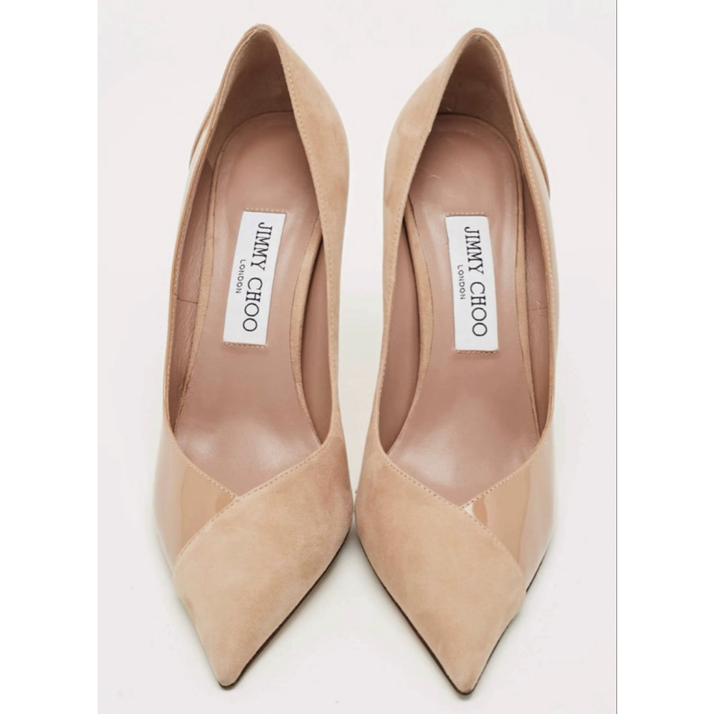 New Jimmy Choo Cass 95 Beige Patent Leather and Suede Pumps Sz 40-best fits a 9 - Picture 1 of 7